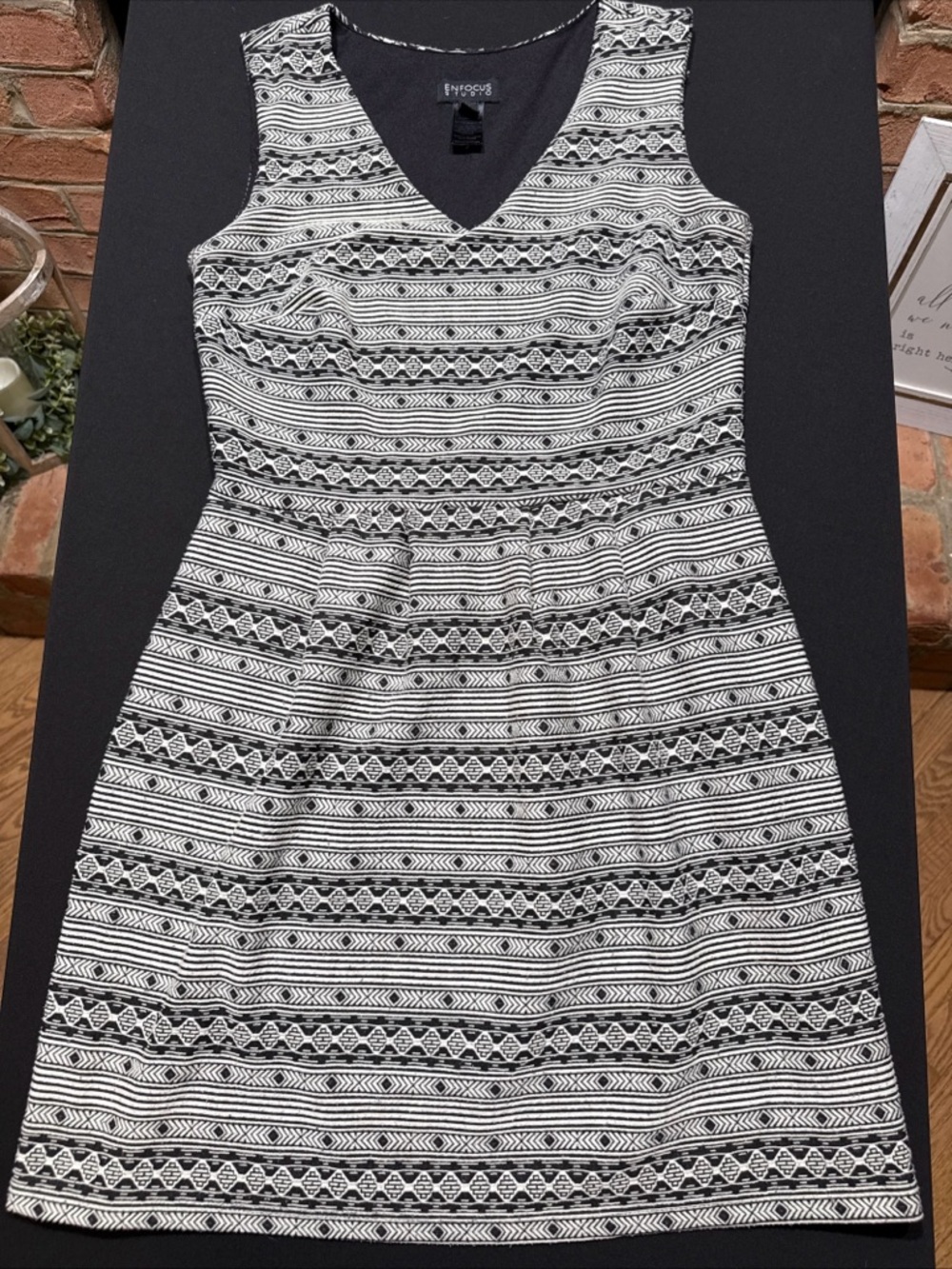 Enfocus Studio Black and White Sleeveless V-Neck Fit & Flare Dress